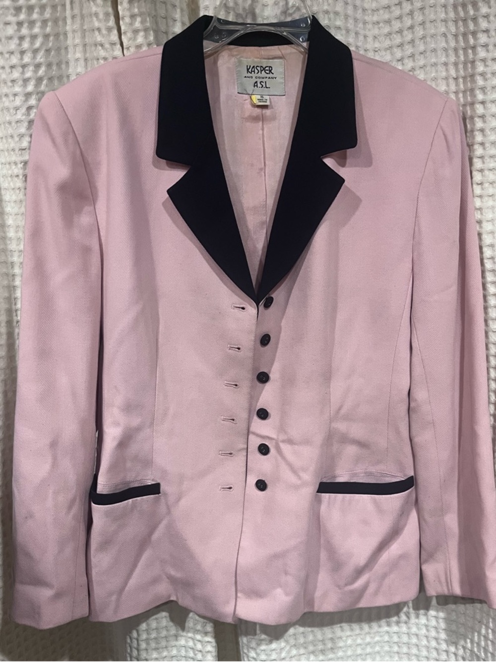 Kasper Pink Blazer with Navy Blue Contrast Trim